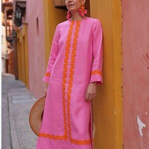 Tuckernuck Pink Maxi Dress with Orange Trim